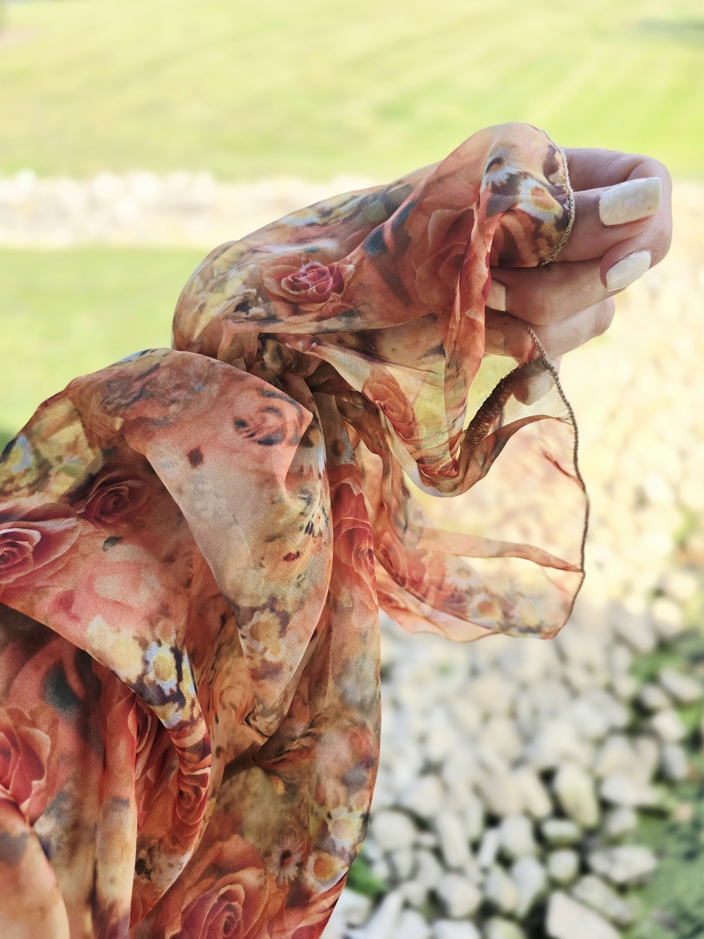 MIMI BOUTIQUE Sheer Off-Shoulder Maxi Dress in Rust Floral made In POLAND - Picture 9 of 9